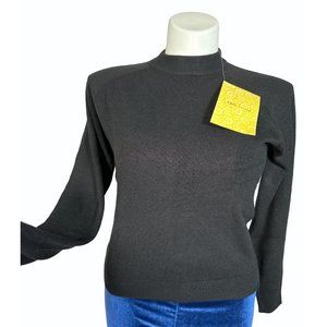 Vtg QVC Stitches In Time Womens Pullover Sweater Crew Neck Black Sz Med zip back